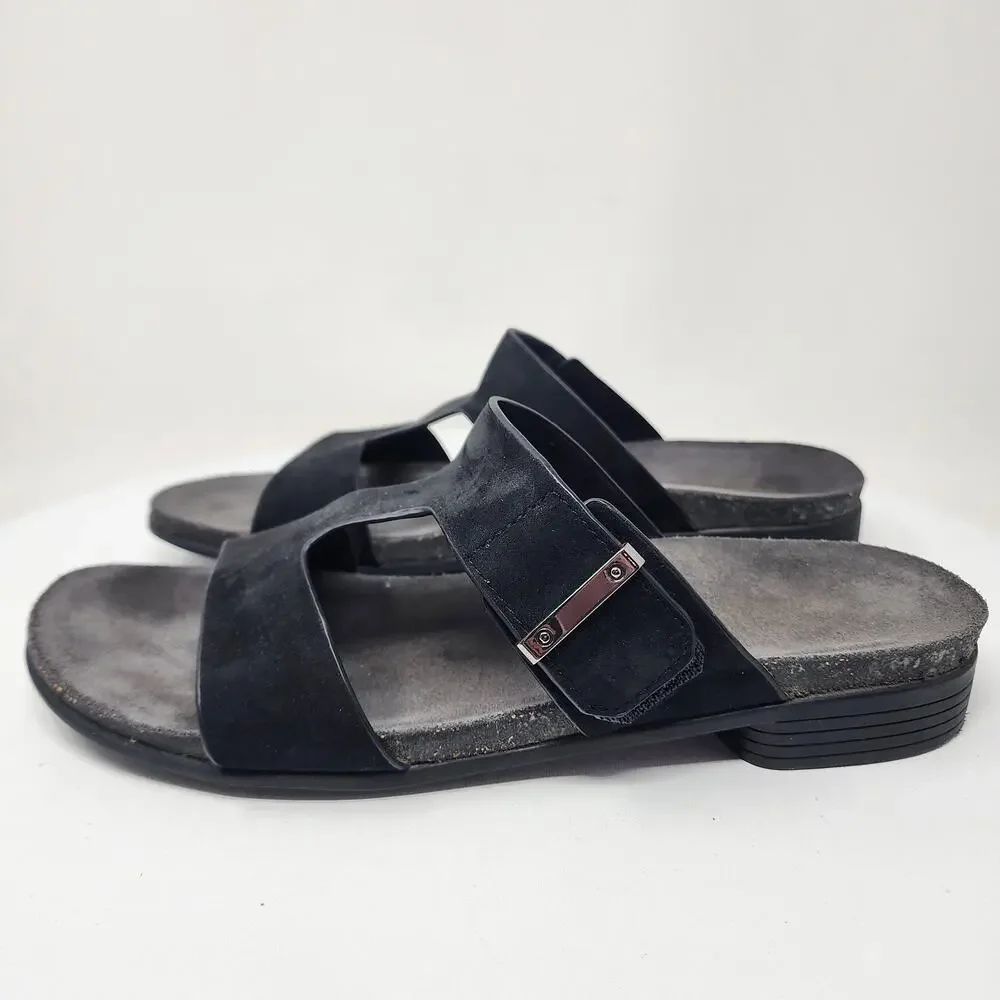Munro Jody Slide Sandals Women 10.5M Black Nubuck Leather Silver Accent m490686